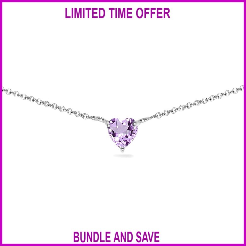 Sterling Silver Heart Gemstone Choker Necklace 7mm Dainty Layered